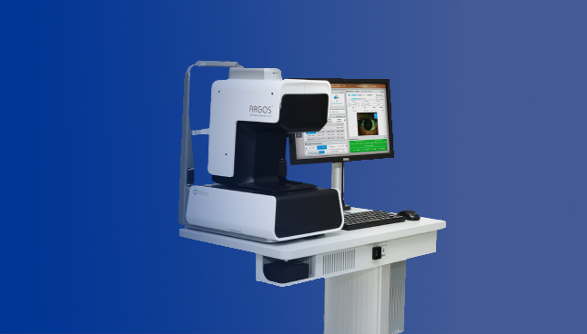 Das Bild eines ARGOS Biometers vor einem blauen Hintergrund.