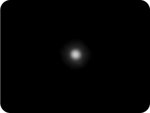 Fondo negro con una luz brillante en el medio con un ligero halo que representa la medición de halo del banco óptico para la LIO AcrySof IQ Vivity®.
