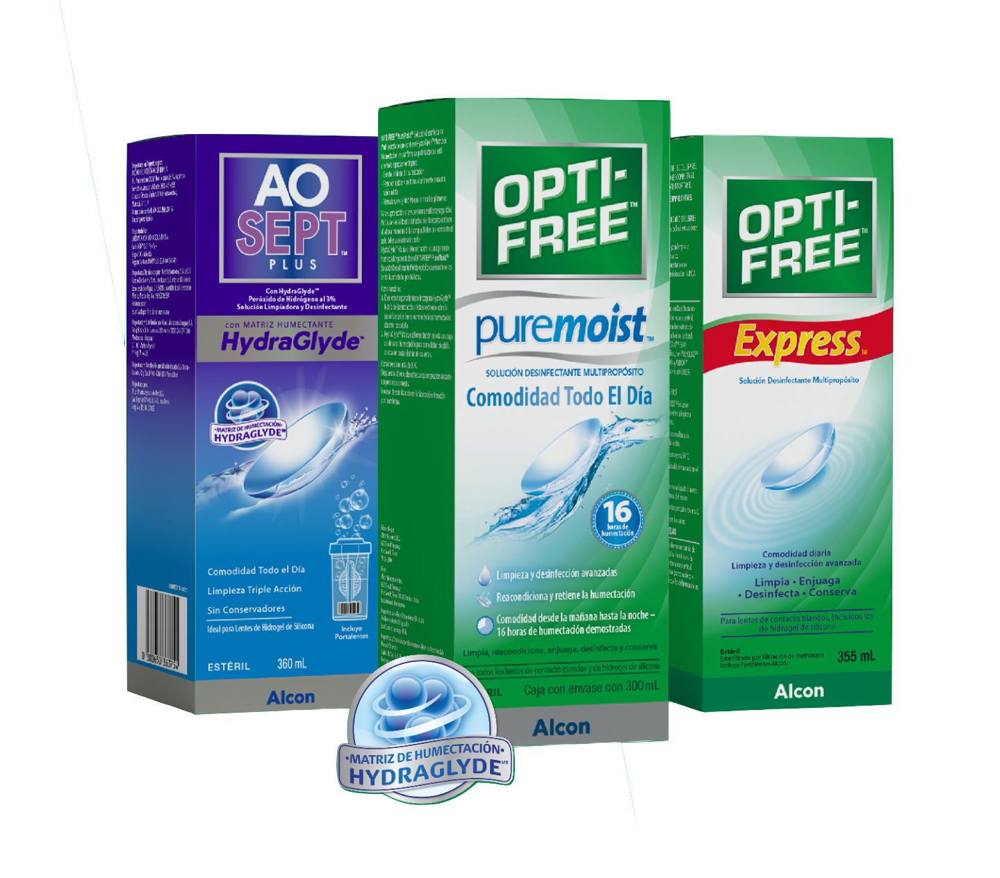 image of ao sept, opti-free puremoist and opti-free expres