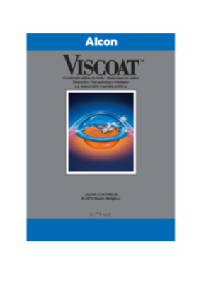 Caja de producto OVD DuoVisc de Alcon. Este producto contiene 0,35 ml de Viscoat y 0,40 ml de ProVisc.