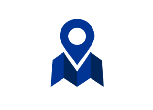 Blue icon of a map with a location pin