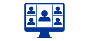 Blue icon that shows 5 people on a video call on a computer monitor