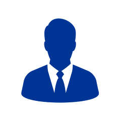 A blue icon of a man wearing a suit.