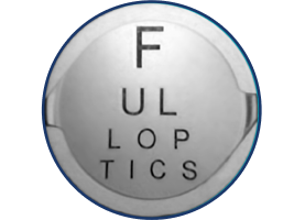 Close-up image of the Clareon IOL with letters behind it, showing the full use of the 6 mm aspheric optic.