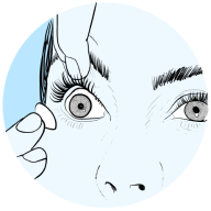 Graphic of preparation steps for contact lens inserting