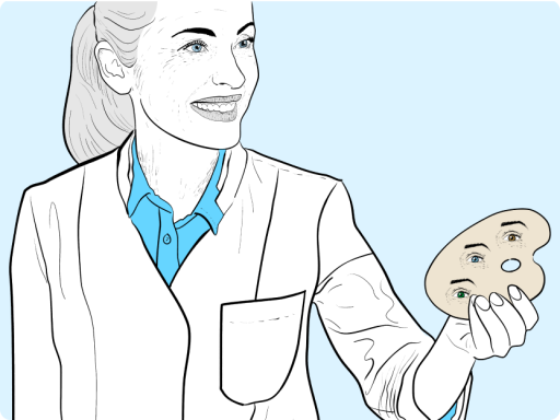 Ophthalmologist with a palette of coloured contact lenses