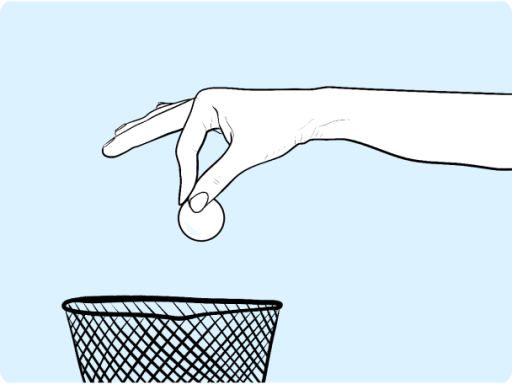 Image of a hand throwing a contact lens into the bin