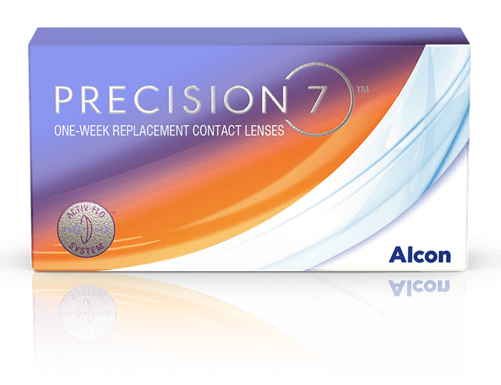 Boîte de lentilles de contact hebdomadaires PRECISION7® d’Alcon, avec le système ACTIV-FLO® pour un confort durable et une vision nette.