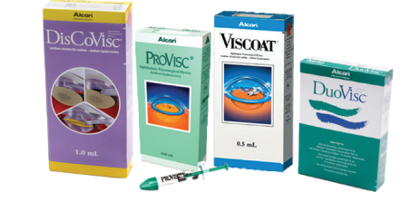 Imagem dos Dispositivos Viscocirúrgicos Oftálmicos: DisCoVisc, ProVisc, Viscoat, DuoVisc.
