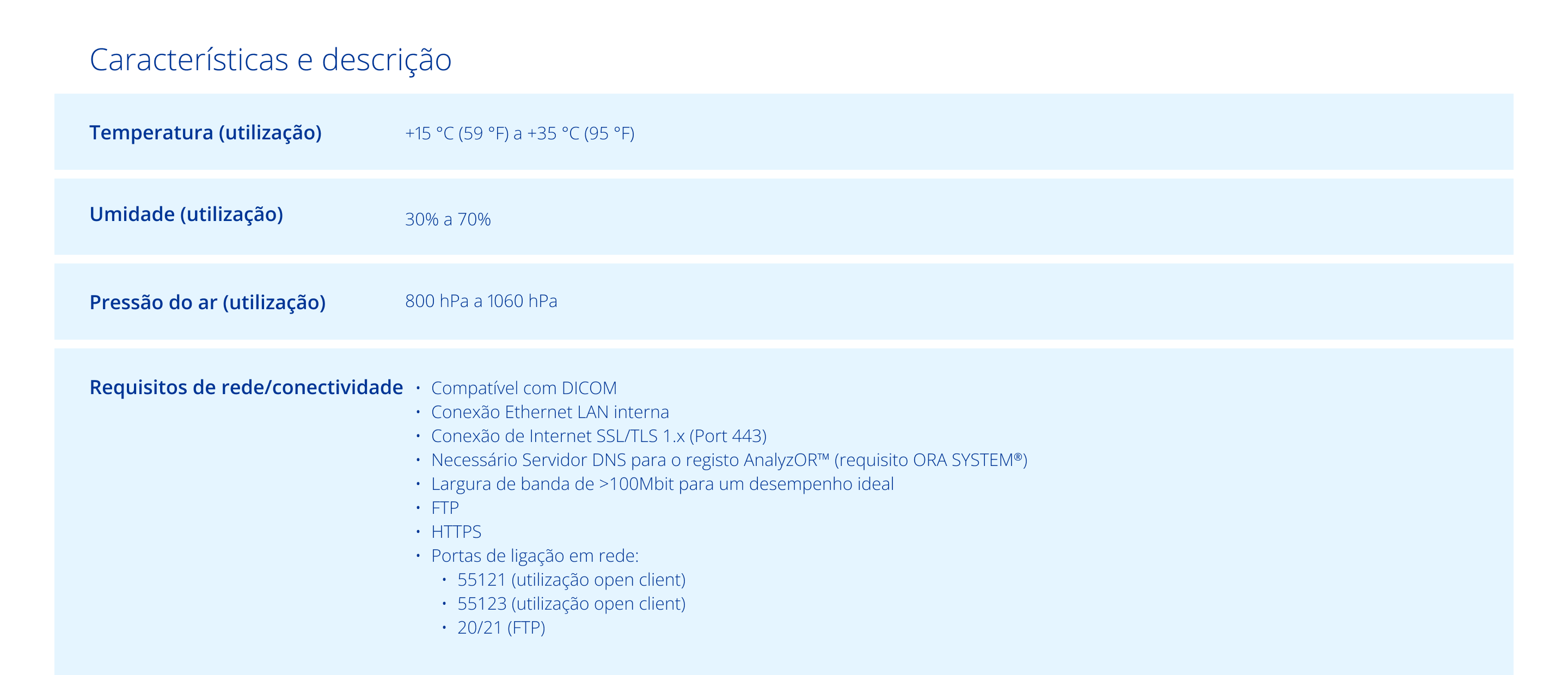 Technical Specifications table Argos