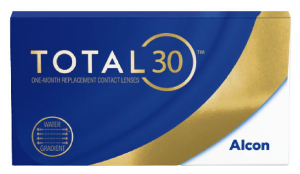 Boîte de produit pour les lentilles de contact mensuelles Total30 par Alcon