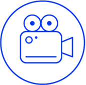 Blue camera icon in a circle