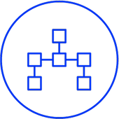 Blue icon of squares in a circle