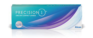 Box of PRECISION1 one-day contact lenses by Alcon, featuring SmartSurface Technology.
