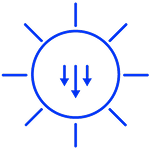 Sun icon with three down arrows
