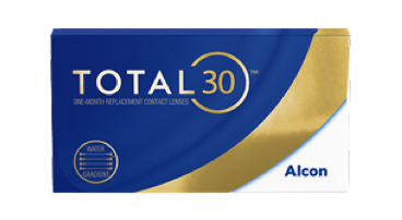 Box of TOTAL30 one-month replacement contact lenses by Alcon, featuring Water Gradient technology.