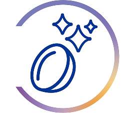 Graphic of a contact lens with sparkle icons, representing clarity and cleanliness