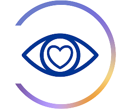 Graphic of an eye with a heart in the center, representing eye health and comfort
