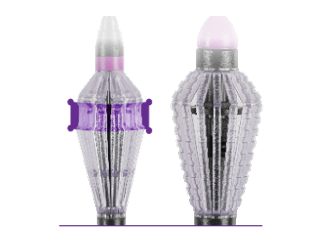 Close up of two FINESSE REFLEX handles, one of the handles has a positioning groove. 