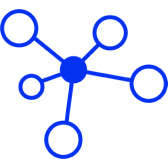 Icon of a small circle with four lines coming out that connect to other circles.