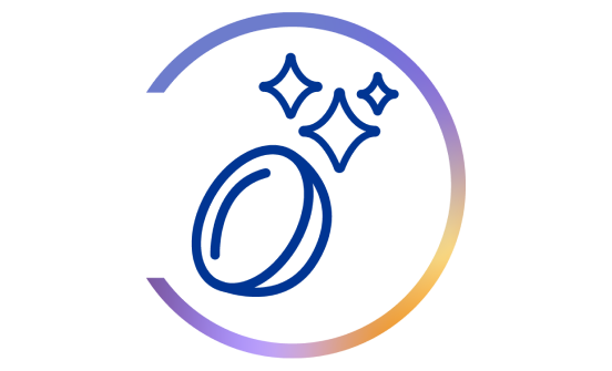 Graphic of a contact lens with sparkle icons, representing clarity and cleanliness