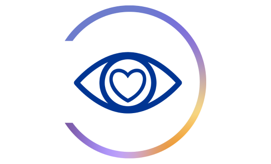 Graphic of an eye with a heart in the center, representing eye health and comfort