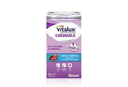 Vitalux Advanced Chewable eye vitamin with AREDS2 formula, offering an alternative format for supporting eye health.