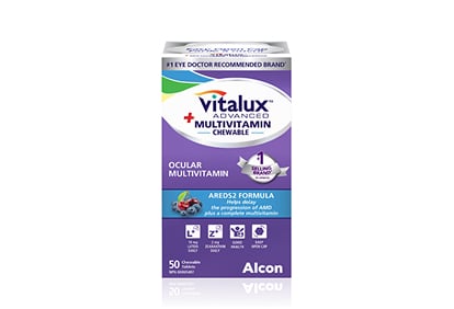 Vitalux Advanced Multivitamin eye supplement with AREDS2 formula, combining ocular and multivitamin support in one product.