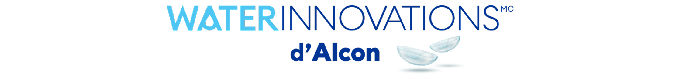 WaterInnovations logo with two translucent contact lenses beneath the text, symbolizing hydration and advanced lens technology.