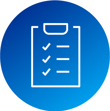 An icon of a clipboard with checkmarks appearing over a blue background.