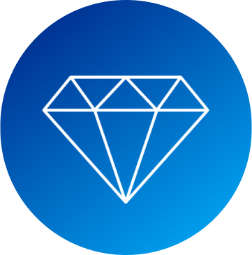 An icon of a diamond appearing over a blue background.