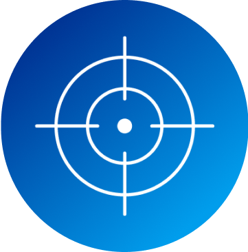 An icon of white crosshairs appearing over a blue background.