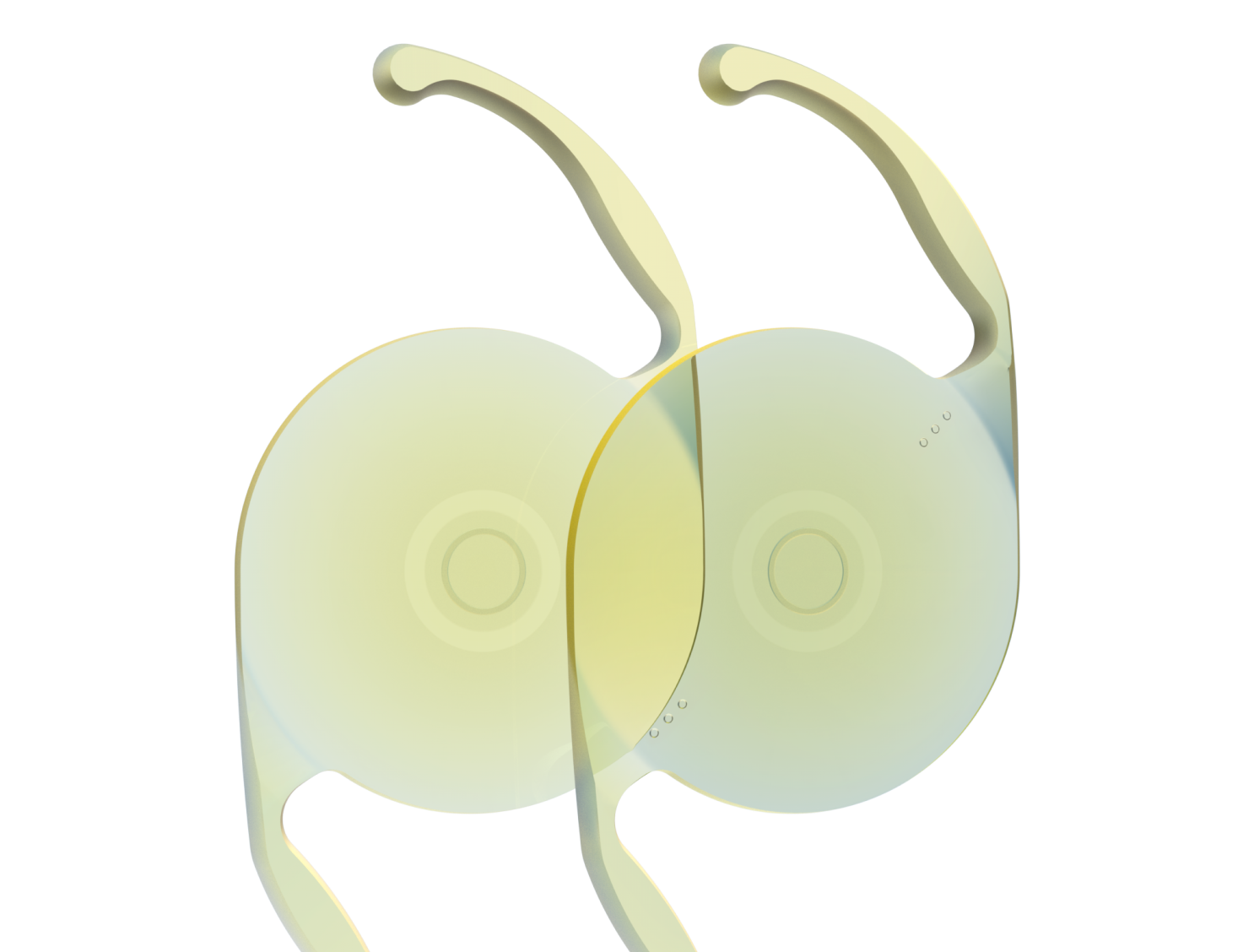 An image of a Clareon Vivity and Clareon Vivity Toric IOL overlapping each other.