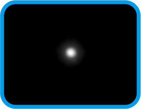 Black background with a bright light in the middle representing the optical bench halo measurement for Clareon Vivity IOL.