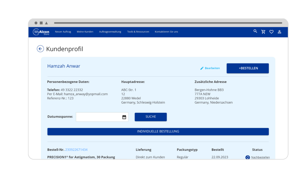 Screenshot des Kundenprofils von MARLÖ