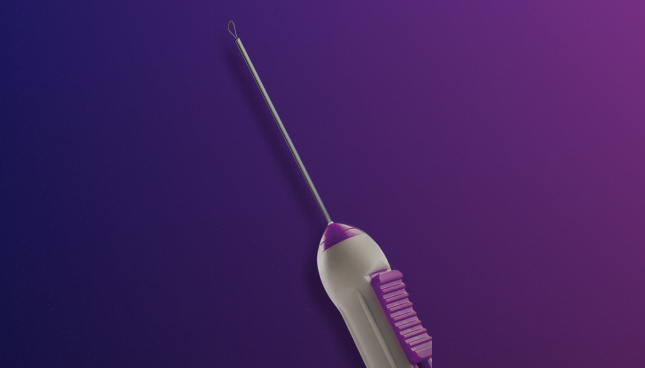 Imagen de Flex Loop FINESSE. El dispositivo aparece sobre un fondo morado.