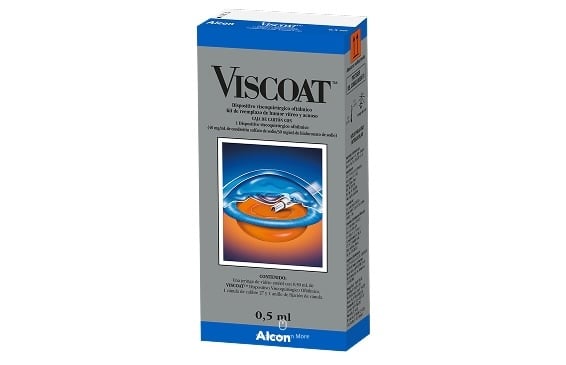 Producto OVD de Alcon y caja de producto.