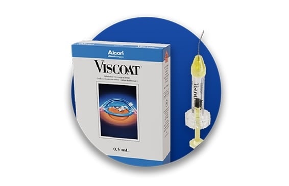 Producto OVD de Alcon y caja de producto.