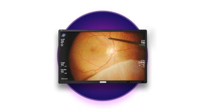Primer plano de la pantalla NGENUITY sobre un círculo morado.