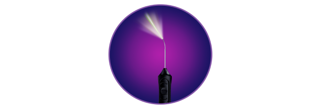 Sonda láser VEKTOR sobre un círculo morado.