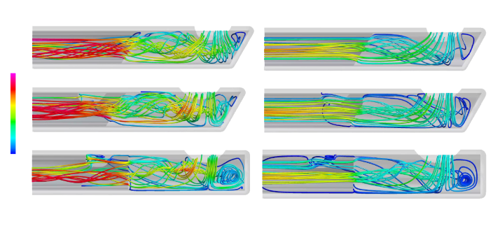 Imagen que compara el contraflujo con Advanced ULTRAVIT, HYPERVIT con punta biselada en solución salina equilibrada y vítreo. La punta biselada HYPERVIT tiene un contraflujo reducido comparada con otras sondas.
