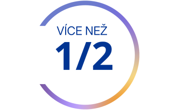 Kruhový graf s textem „Více než 1/2“