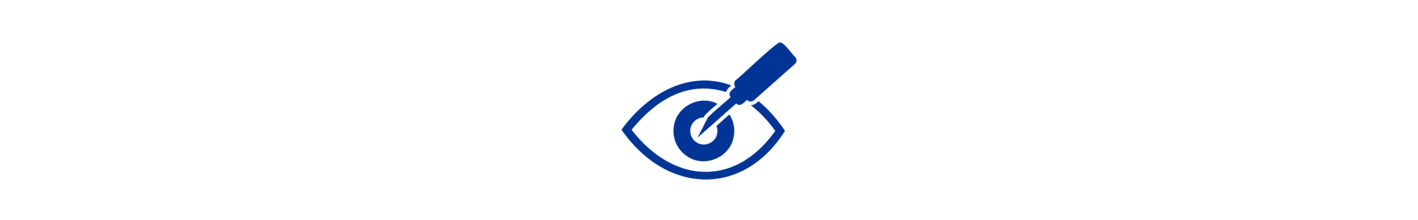 Blaues Symbol eines Skalpells vor einem Auge.
