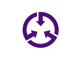Ein lila Symbol eines Kreises mit drei Pfeilen, die nach innen weisen.