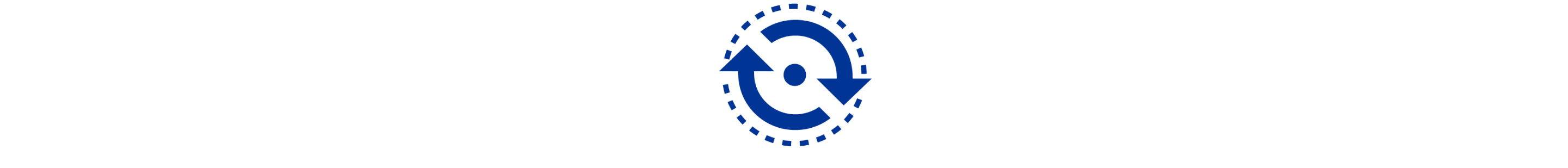 Ein blaues Symbol, das einen gepunkteten Kreis zeigt und zwei Pfeile, die um einen  kleinen Punkt als Kreis angeordnet sind.