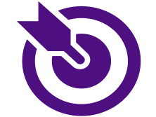 Dunkellila Symbol einer Zielscheibe mit einem Pfeil im Zentrum.