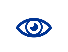 Dunkelblaues Symbol eines Auges auf hellblauem Hintergrund.