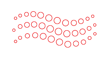 Rotes Punktmuster mit ringförmigen Punkten in Form einer geschwungenen Lichtwelle.