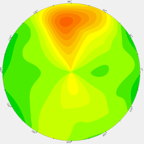 Farbcodierte Topografiekarte der vorderen Hornhautoberfläche.