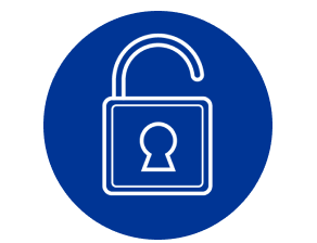 Blaues rundes Symbol mit einem geöffneten Vorhängeschloss.
